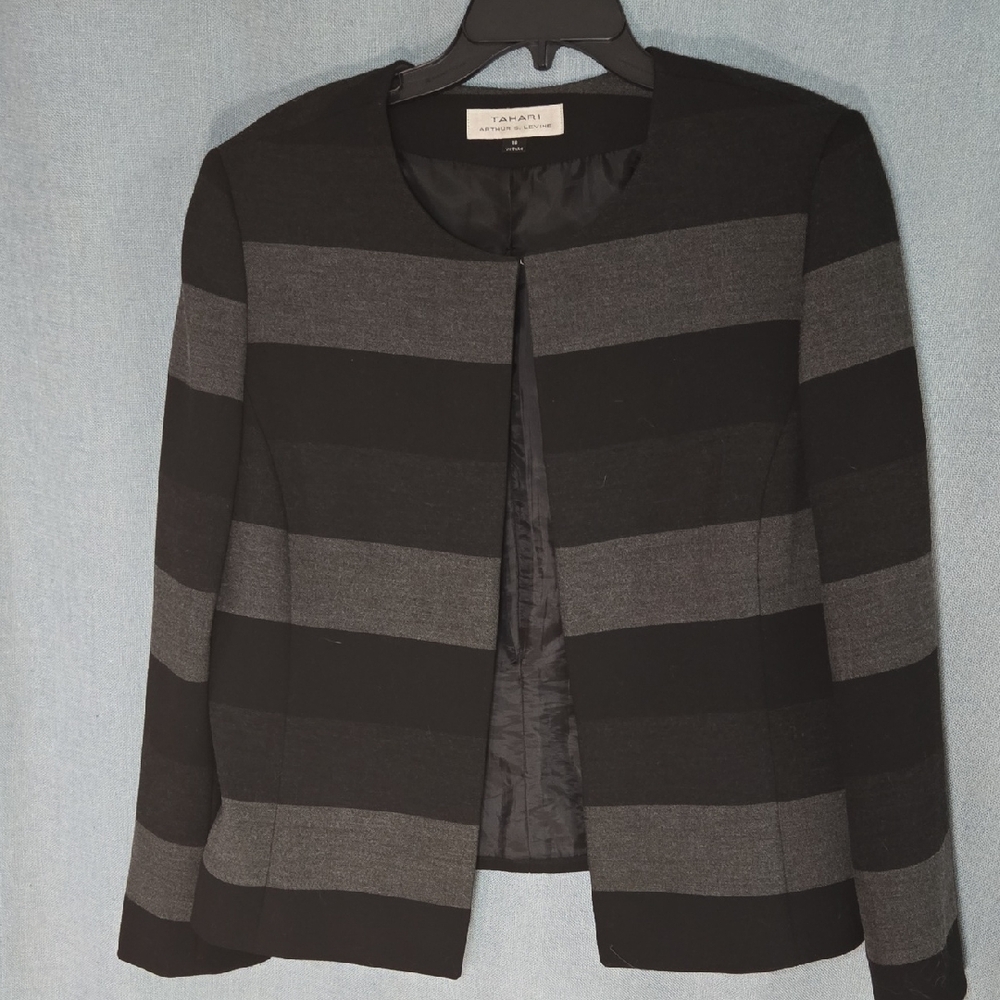 Tahari Women's Striped Suit Jacket - Black and Gray